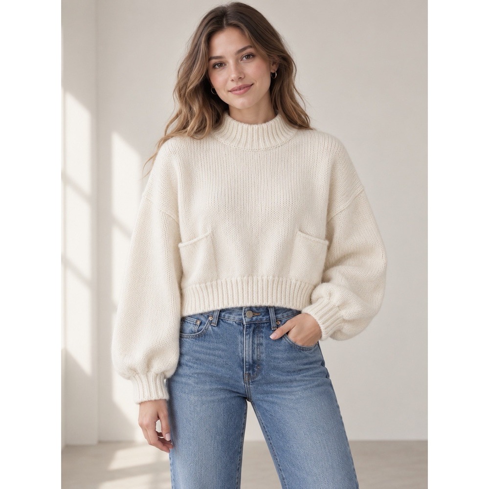 Lunya White Cropped Sweater Baby Alpaca Size XS/Small